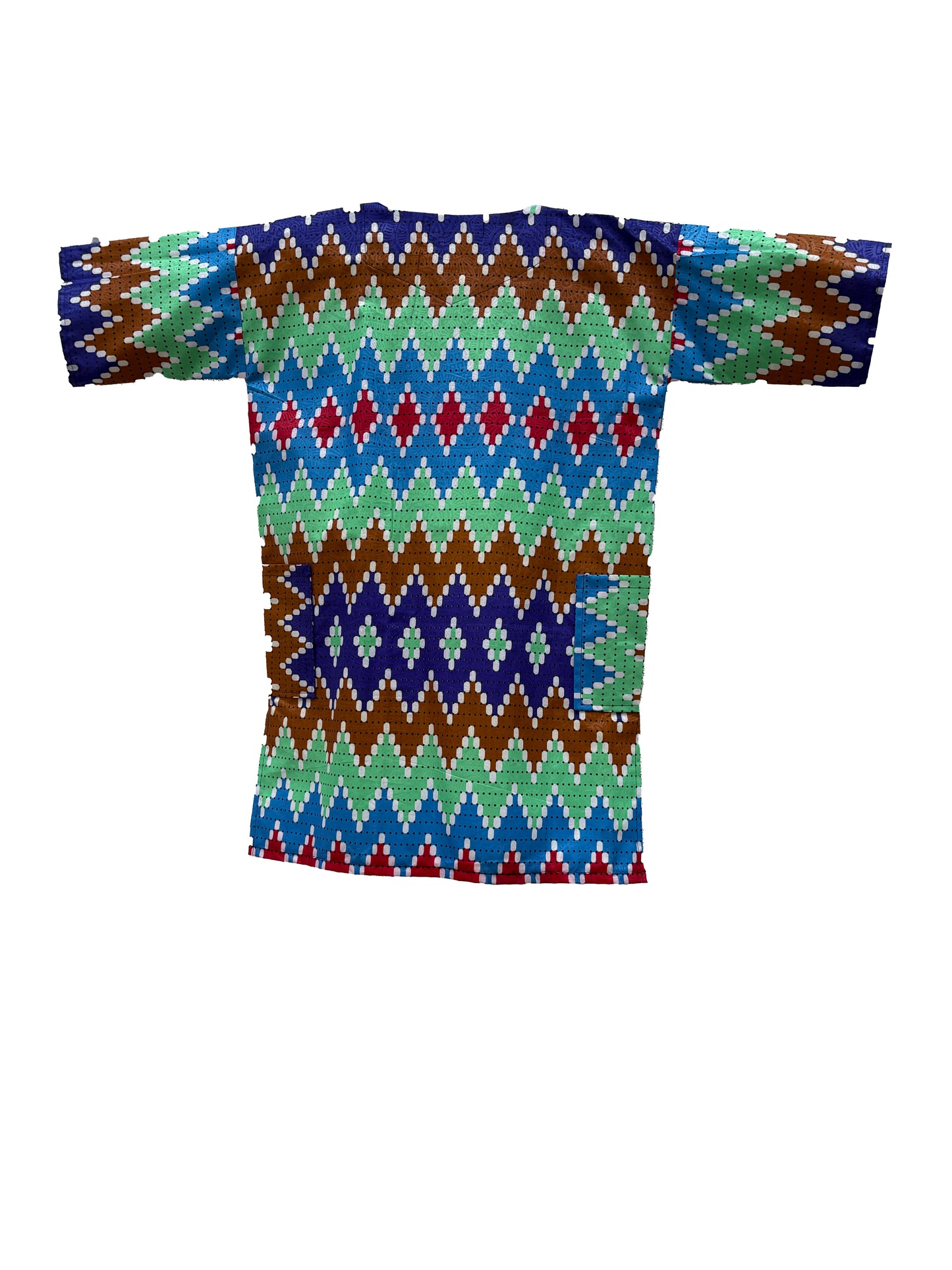 Vibrant Native Shirt with Ankara Geometric Print & Royal Golden Detailing
