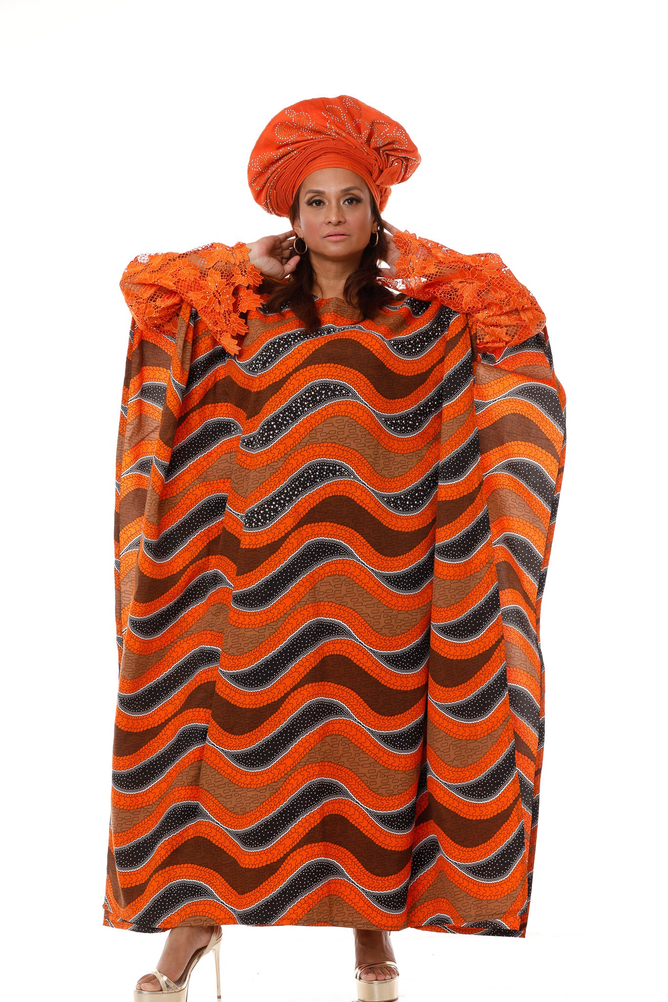 Sunset Splendor: African Print Bubu Dress in Bright Orange