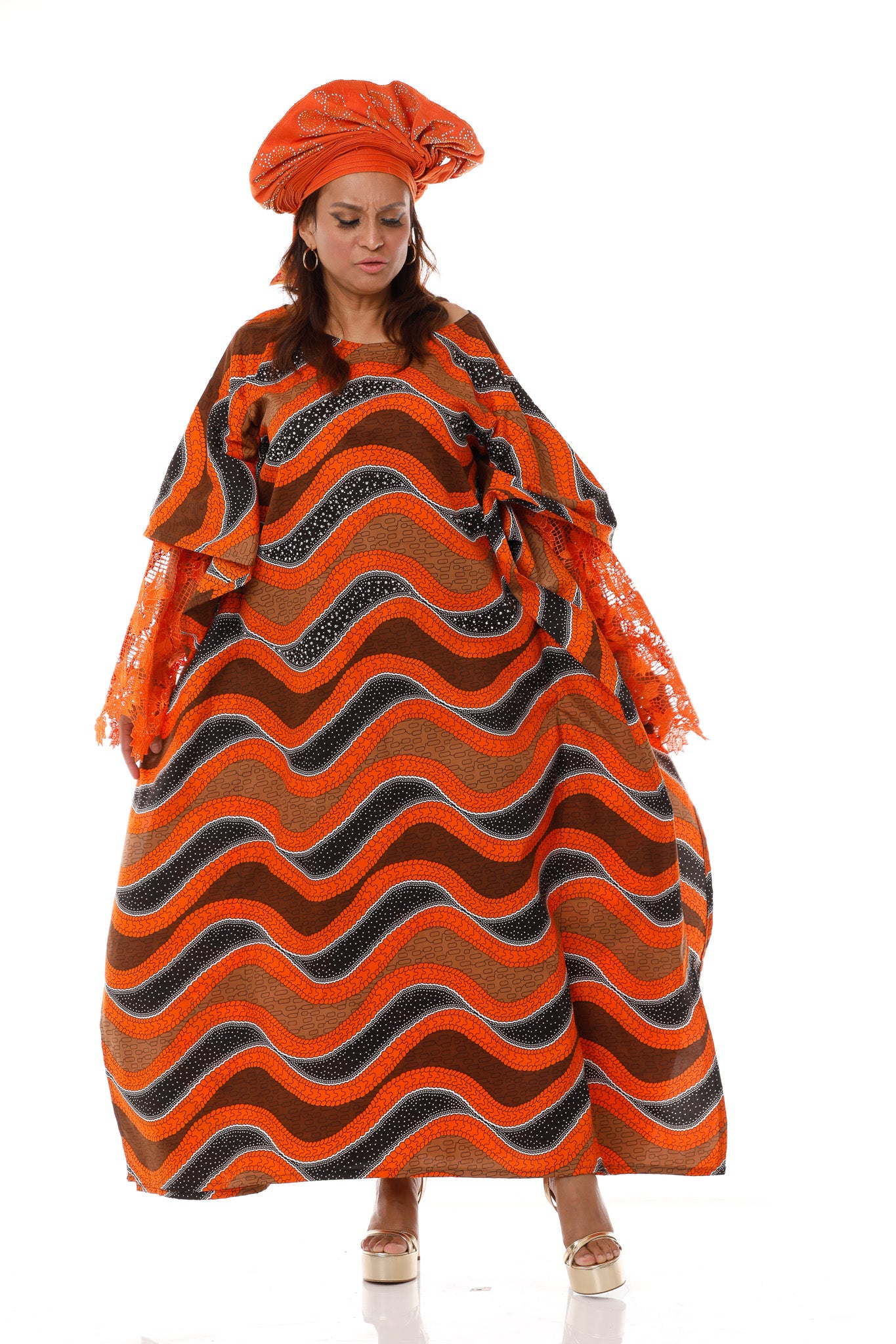 Sunset Splendor: African Print Bubu Dress in Bright Orange