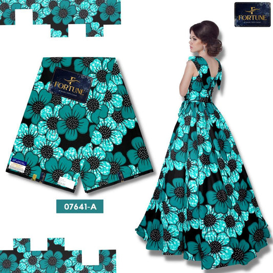 Blossoming Turquoise Ankara Fabric